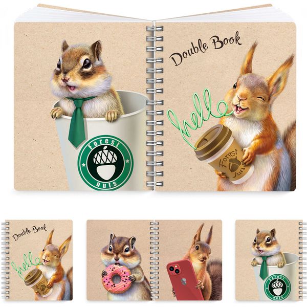 Тетрадь А5, клетка/линия, 100 л., на гребне, 65 г/м², 2-ая обл. (PP), ФЕНИКС Double book_Лесной офис