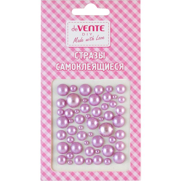 Стразы самоклеящиеся, карточка 75*65 мм (разный р-р), цв.: сиреневый, deVENTE Жемчуг