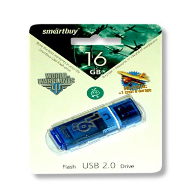 Флеш-накопитель USB 2.0, 16 ГБ, Smartbuy Glossy Blue/голубой
