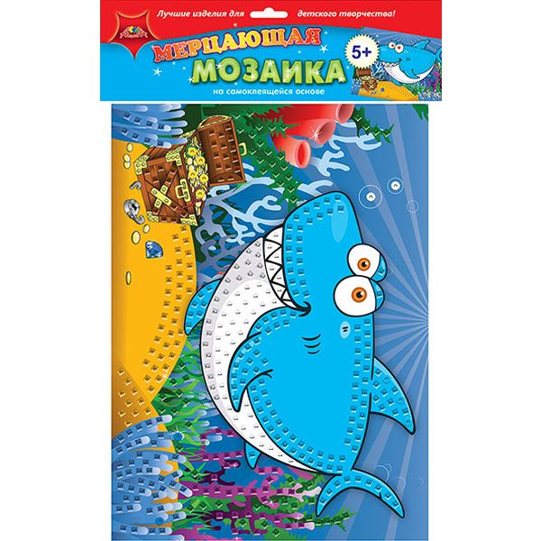 Мозаика мерцающая А3. АППЛИКА Акула, самокл. пластик. эл-ты, 5+