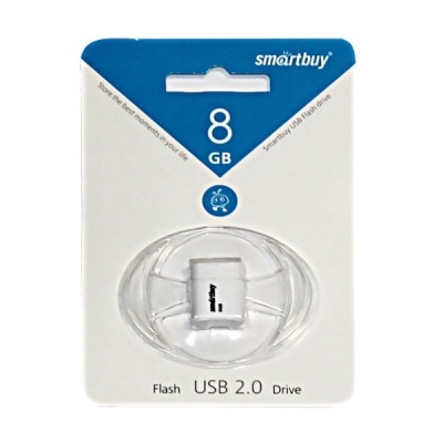 Флеш-накопитель USB 2.0, 8 ГБ, Smartbuy LARA White/белый