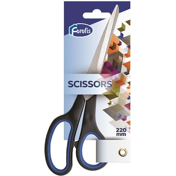 Ножницы 220 мм, эргономичные, пластик. кольца, черн-синие, CENTRUM Forofis