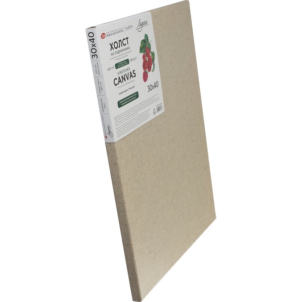 Холст на подрамнике грунтованный, 30*40 см, 55% лен, 45% хлопок, м/зерно, 280 г/м², ЛАДОГА Акция!