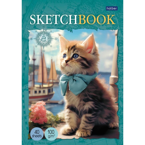Скетчбук А5, на склейке, 40 л., бел. блок 100 г/м², Hatber Premium Котики-артисты_2 дизайна