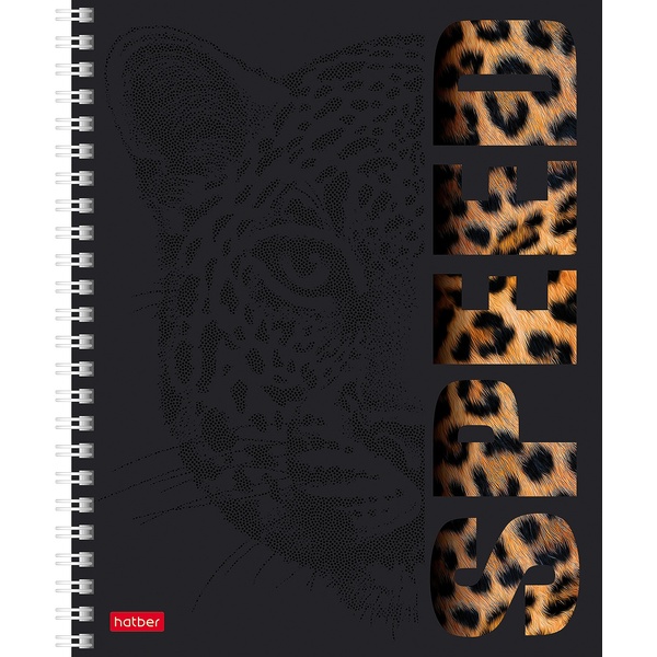 Тетрадь А5, клетка, 96 л., на гребне, 65 г/м², мат. лам., 3D лак, Hatber Animals print_4 дизайна