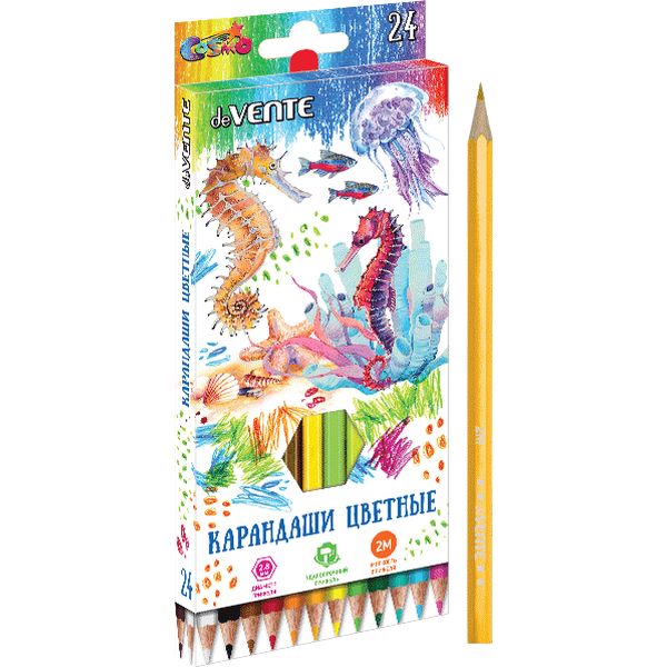 Карандаши цветные 24 шт., деревянные, шестигранные, 2М, deVENTE Cosmo, в к/к Карандаши цветные 24 шт., деревянные, шестигранные, 2М, deVENTE Cosmo, в к/к