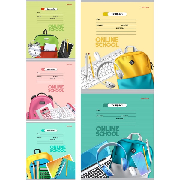 Тетрадь А5, клетка, 18 л., на скобе, 60 г/м², мел. бумага, Prof-Press Школьная атрибутика_5 дизайнов