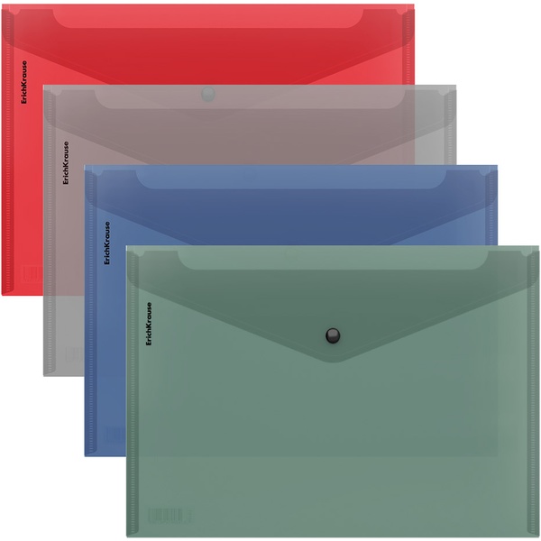 Папка-конверт на кнопке, А4, PP 160 мкм, полупрозрачная, ErichKrause Glossy Classic_4 цвета Папка-конверт на кнопке, А4, PP 160 мкм, полупрозрачная, ErichKrause Glossy Classic_4 цвета