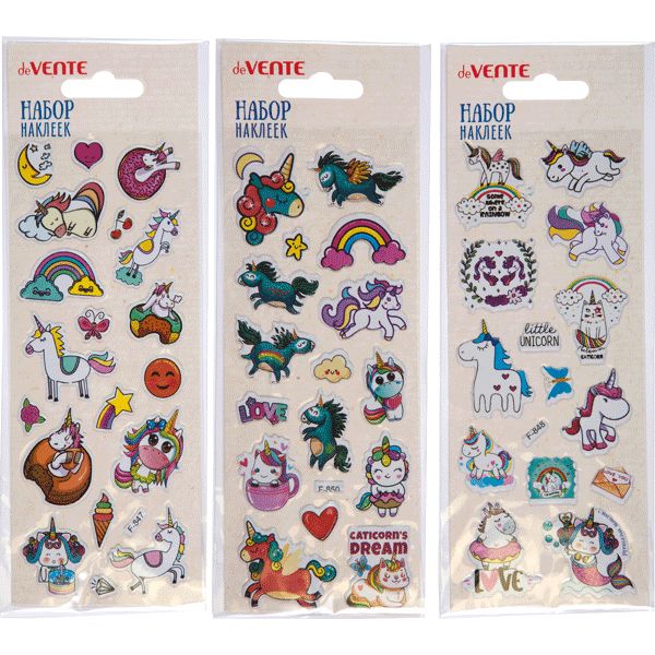Паф-стикеры (объемные) deVENTE Unicorn, PVC, карточка 70*170 мм, 3 дизайна