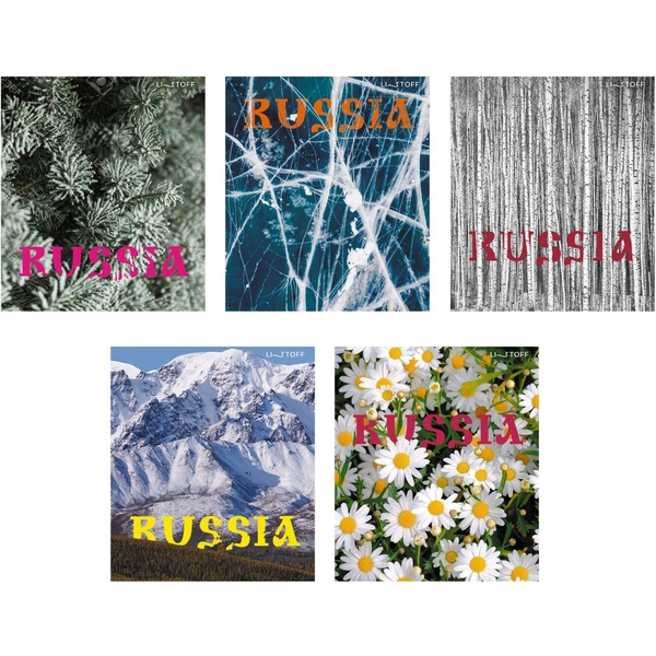 Тетрадь А5, клетка, 96 л., на скобе, 60 г/м², глянц. лам., Listoff Россия_5 дизайнов 