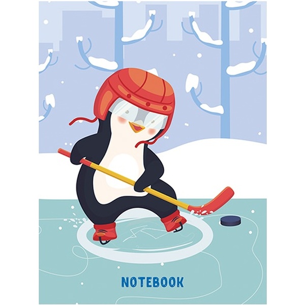 Блокнот на скобе А6, 64 л., нелинов. (стилиз.), 65 г/м², вырубка 4 раздела, PLANO Юный хоккеист   Акция!