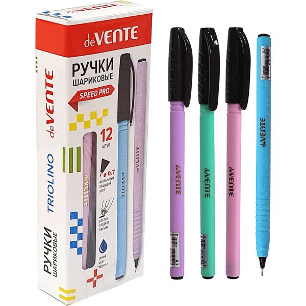 Ручка шариковая синяя, 0.7 мм "игла", рифл. упор, deVENTE Speed Pro_Triolino Pastel_4 дизайна Ручка шариковая синяя, 0.7 мм "игла", рифл. упор, deVENTE Speed Pro_Triolino Pastel_4 дизайна