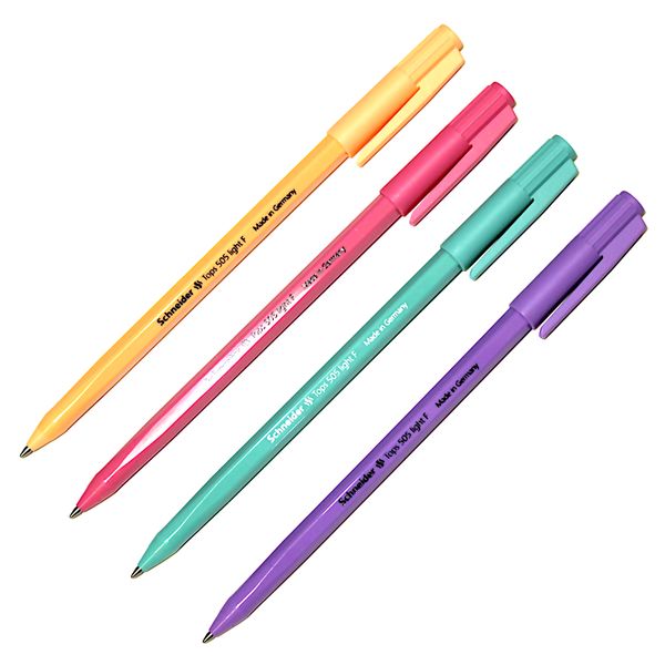 Ручка шариковая, синяя, Ø 0.8 мм, шестигр., одноразов., SCHNEIDER Tops 505 F Light Pastel_8 дизайнов