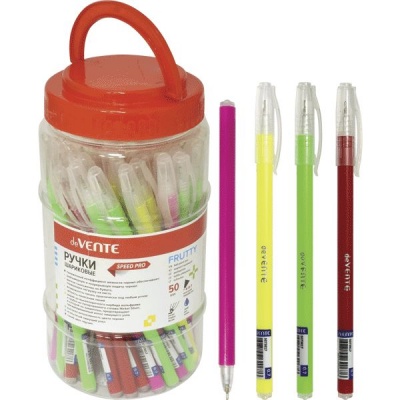 Ручка шариковая синяя, 0.7 мм "игла", круг. корп., одноразовая, deVENTE Speed Pro_Frutty_4 дизайна