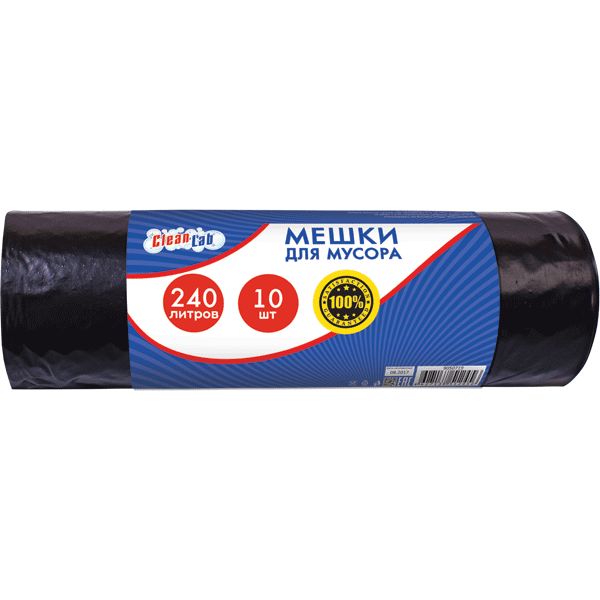 Мешки для мусора 240 л, 10 шт./р., ПВД 50 мкм, тип дна "прямой", черные, CleanLab Мешки для мусора 240 л, 10 шт./р., ПВД 50 мкм, тип дна "прямой", черные, CleanLab