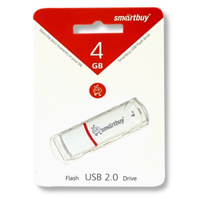 Флеш-накопитель USB 2.0, 4 ГБ, Smartbuy Crown White/белый