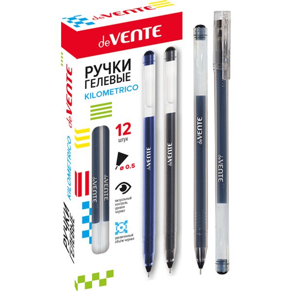 Ручка гелевая, черная, Ø 0.5 мм, "игла", ДП 1200 м, одноразовая, deVENTE Kilometrico