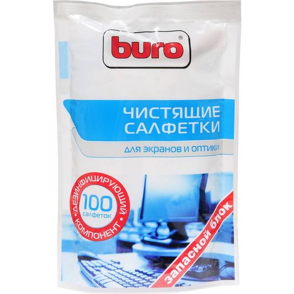 Салфетки чистящие для экранов и ЖК мониторов Buro BU-Sscreen, 100 шт. (запасной блок)