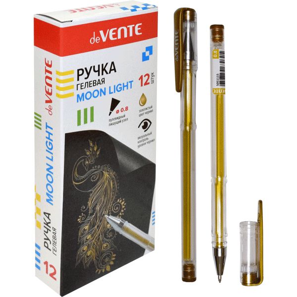 Ручка гелевая золото (эффект Highlighter), Ø 0.8 мм, рифл. грип, метал. н-к, deVENTE Moon light