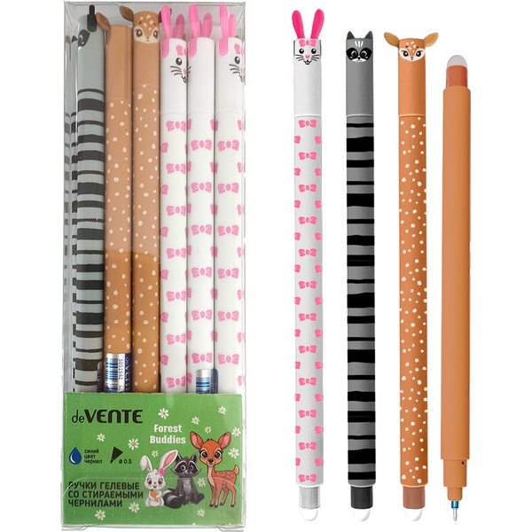Ручка "пиши-стирай" гелевая, синяя, 0.5 мм, линия 0.4 мм, deVENTE Forest Buddies_3 дизайна