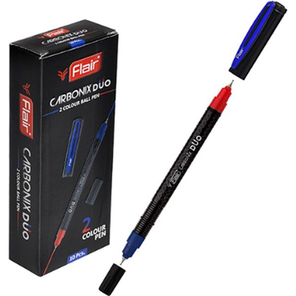 Ручка шариковая синяя/красная (2-сторон.), Ø 1.0 мм "игла", рифл. упор, м/о, Flair Carbonix Duo