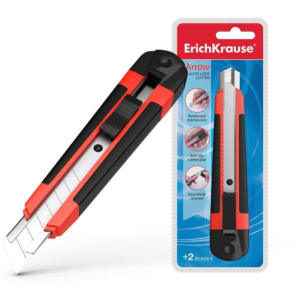 Нож канцелярский 18 мм ErichKrause Arrow, блокировка auto-lock, метал. направляющие, каучук. вставки Нож канцелярский 18 мм ErichKrause Arrow, блокировка auto-lock, метал. направляющие, каучук. вставки