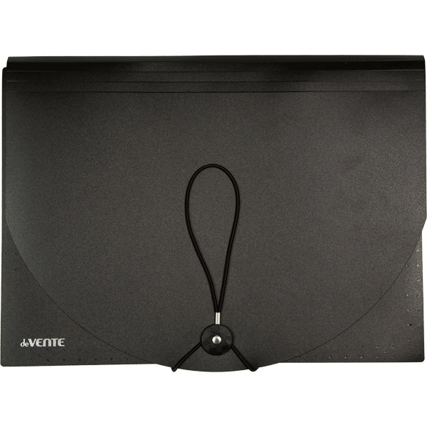 Папка-картотека А4, 13 отд., на резинке, PP 700 мкм, цв. разделители, deVENTE/ Черная