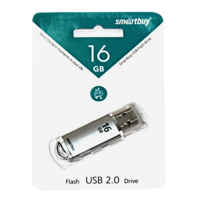 Флеш-накопитель USB 2.0, 16 ГБ, Smartbuy V-Cut Silver/сверкающий серебристый