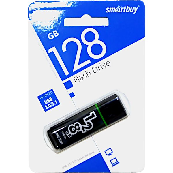 Флеш-накопитель USB 3.0/3.1, 128 ГБ, Smartbuy Glossy_темно-серый