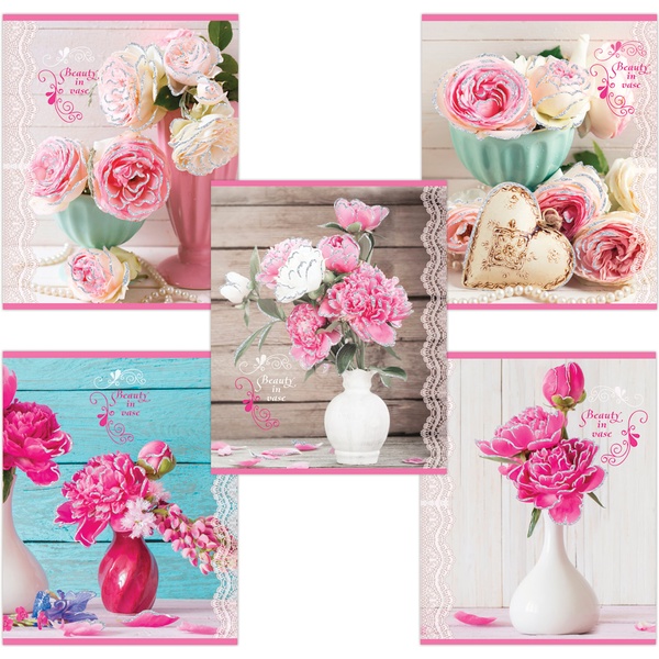 Тетрадь А5, клетка, 48 л., на скобе, 65 г/м², блестки, BRAUBERG Прекрасные цветы_5 дизайнов  Акция!