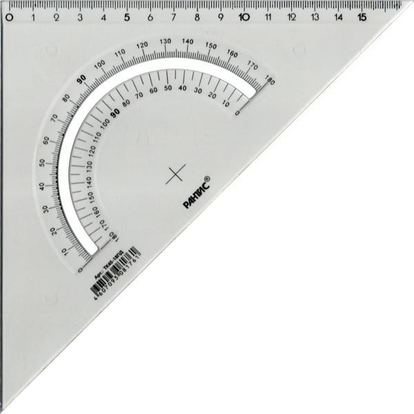 Угольник-транспортир 45*/18 см, пластиковый, полупрозрачный, РАНТИС_дымчатый