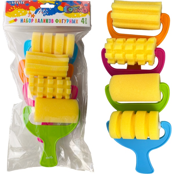 Валик художественный фигурный deVENTE. Cosmo (4шт./4 формы), спонж, пластиковая ручка
