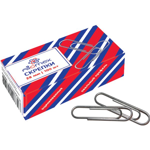 Скрепки 28 мм, оцинкованные, овальные, 100 шт., к/к, Attomex