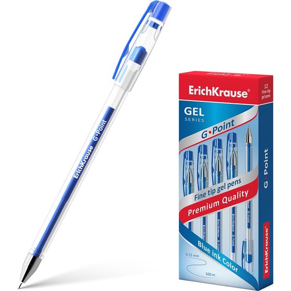 Ручка гелевая синяя, Ø 0.38 мм "игла", лин. 0.25 мм, ДП 500 м, ErichKrause G-Point Stick Classic
