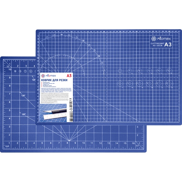 Коврик для резки 2-сторонний Attomex, A3 (45*30 см) 2 мм, трехслойный, синий Акция!