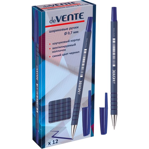 Ручка шариковая, синяя, Ø 0.7 мм, круг. корп., эрг. грип, метал. н-к, софт-тач, deVENTE Neoline