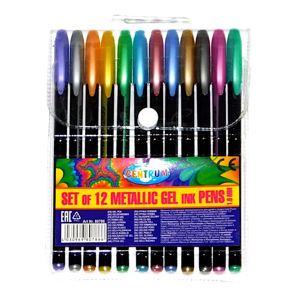 Ручки гелевые, набор 12 шт./12 цв., Ø 1.0 мм, CENTRUM Metallic Акция!