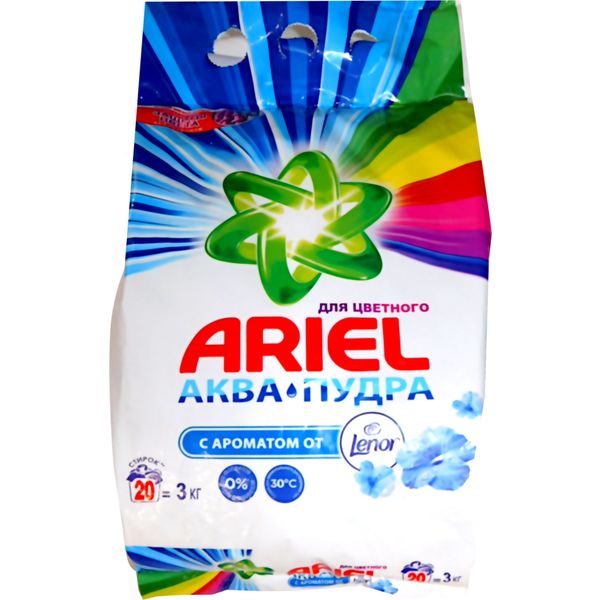 Порошок стиральный автомат Ariel (Ариэль) Color аква-пудра, аромат от Lenor, 3 кг