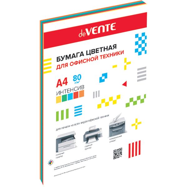 Бумага цветная А4/80/20 л., интенсив, 5 цветов, deVENTE