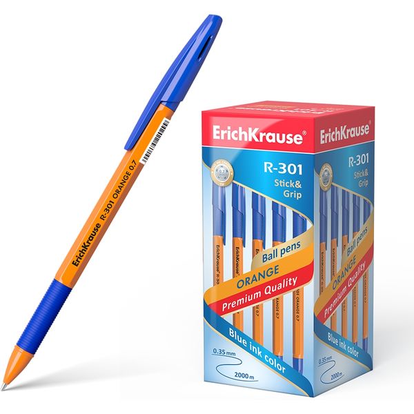 Ручка шариковая синяя, 0.7 мм, узел Standard, резин. грип, ErichKrause R-301 Stick&Grip Orange Ручка шариковая синяя, 0.7 мм, узел Standard, резин. грип, ErichKrause R-301 Stick&Grip Orange