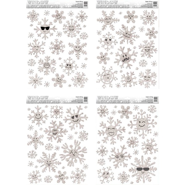 Наклейка новогодняя Darlens "Снежинки-смайлики", 30*42 см, статическая, 4 дизайна (для окон)