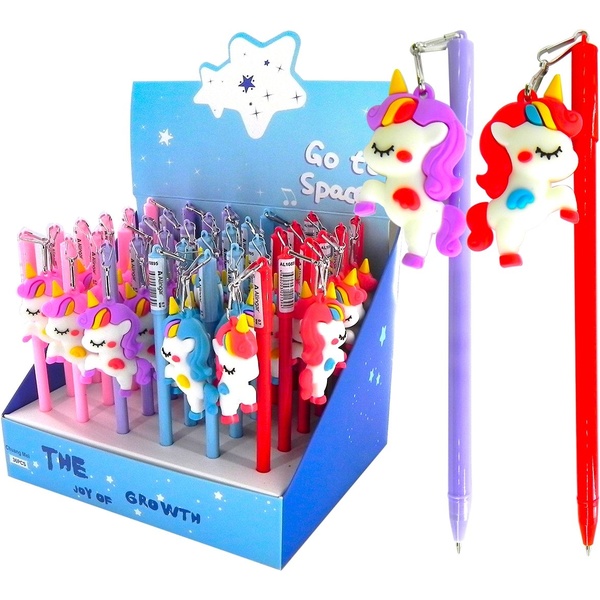 Ручка шариковая с декором, синяя, 0.7 мм, круг. корп., Alingar Единороги_4 дизайна