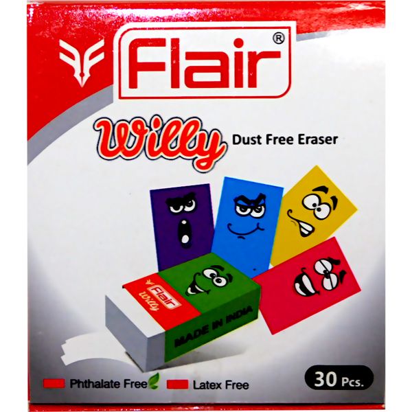 Ластик Flair Willy neon, PVC, прямоугольный, 34*20*10 мм, картон. держатель, белый