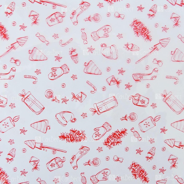 Мешочек подарочный, 25*40 см, PP (полипропилен), Новый год_прозрачный с красным принтом Акция!