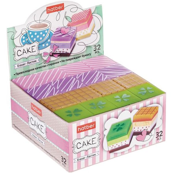 Ластик Hatber Cake, Eco-PVC, квадратный, 25*25*25 мм, 4 дизайна Ластик Hatber Cake, Eco-PVC, квадратный, 25*25*25 мм, 4 дизайна