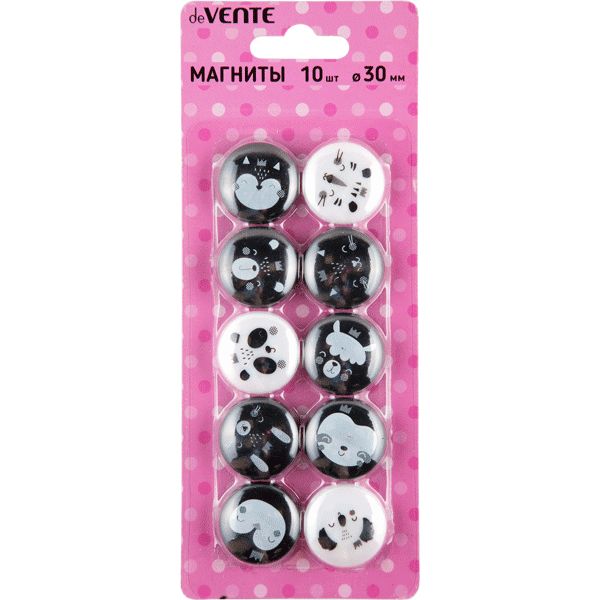 Магниты канцелярские deVENTE Animal faces, 10 шт., Ø30 мм, блистер Акция!