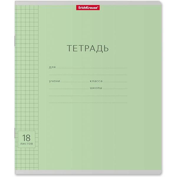 Тетрадь А5, клетка, 18 л., на скобе, 60 г/м², мел. картон, ErichKrause Классика Visio_зеленая