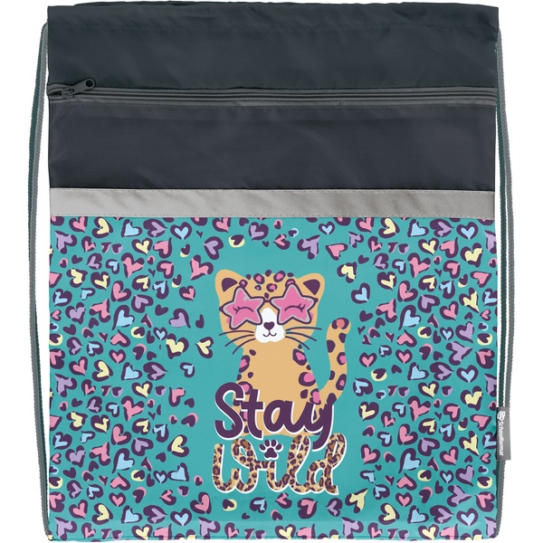 Сумка для сменной обуви SCHOOLFORMAT Wild cat, 49*41 см, карман на молнии, светоотр. полоса