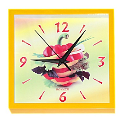 Часы настенные Салют "Лайт. Перец", квадратные, 235*35 мм, корпус пластик, желтый (кухня)