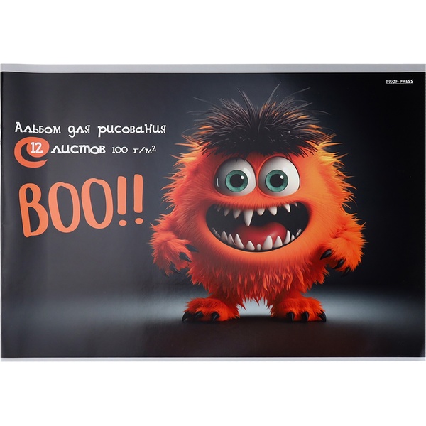 Альбом для рисования А4, 12 л., скоба, 100 г/м², обл. мел. бум., Prof-Press Рыжий монстрик